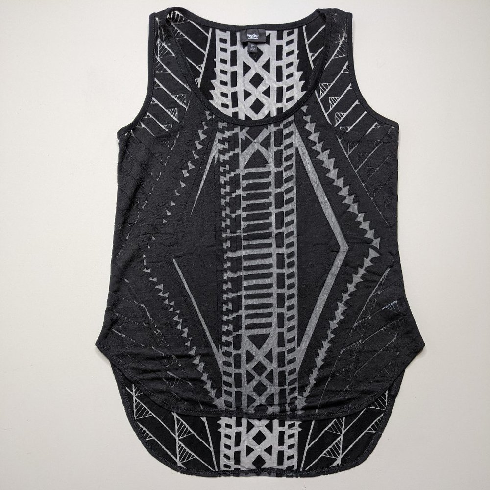 Sheer Burnout Geometric Cut out Pattern Sheer Tank Top (S)